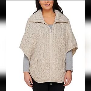 Aran Crafts Cream Cable Knit Poncho